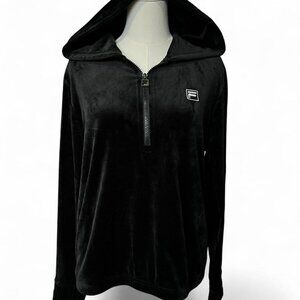 black fila velour medium hooded zip-up sweatshirt